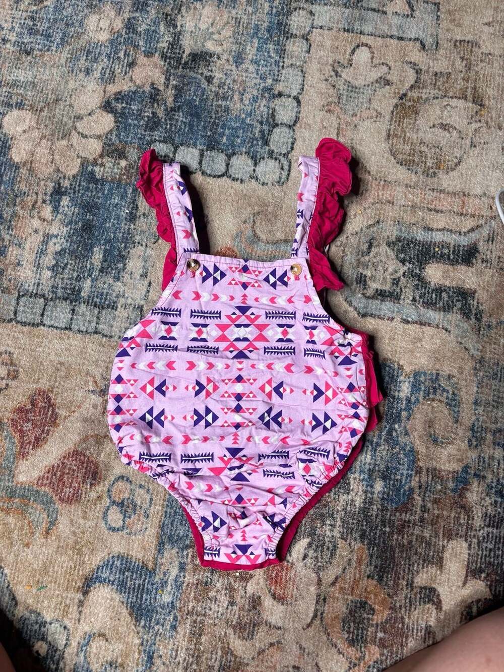 Outdoor Casuals Girls 100% Cotton Aztec Print Ruffle Romper